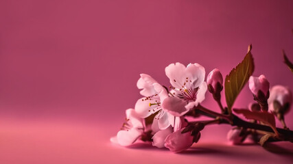 Blossom spring cherry. macro cherry blossom tree branch on pink background (AI Generated)