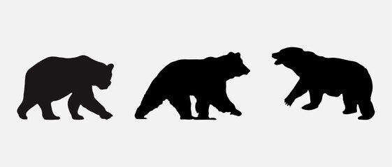 isolated black silhouette of a bear , vector collection