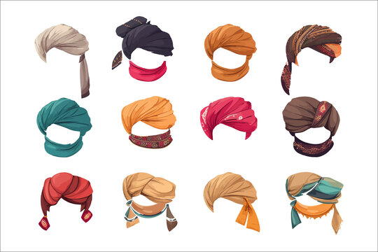 Arabic turban set. Isolated on background. Cartoon . Generative AI