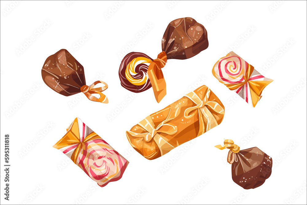 Poster cartoon wrapped candy. isolated on background. . generative ai