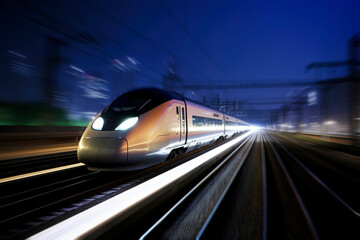 Naklejka na ściany i meble Future Technology Trains in Railway Stations. AI technology generated image
