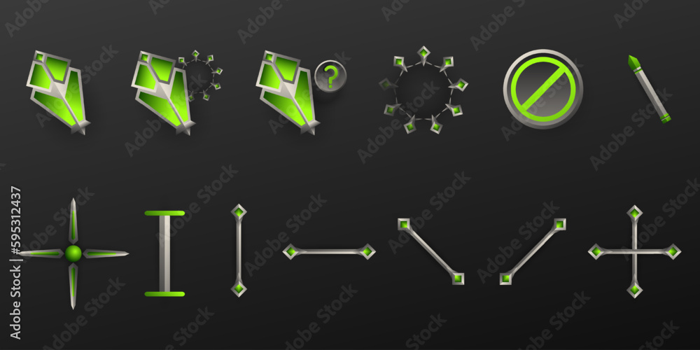 Aufkleber abstract silver and green custom gaming mouse cursor ui icons set