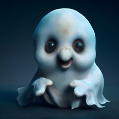 A cute but creepy baby ghost laughing as he poses for a photo. Generative AI