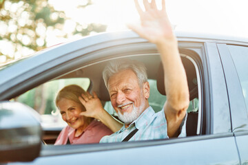 senior car couple woman man driving happy old retirement elderly retired lifestyle vehicle travel...