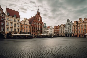 Wrocław's market square in Lower Silesian, Poland. Generative AI