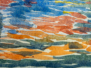 Fototapeta na wymiar Reflection in water, watercolor painting. Abstract watercolor on paper texture can use as background. Texture of watercolor painting.