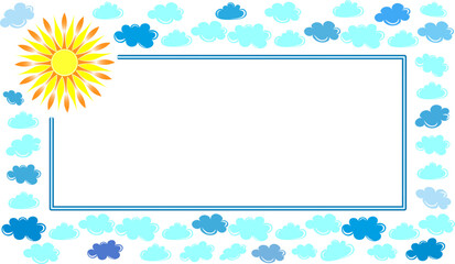 beautiful frame with bright sun and clouds, on a white background