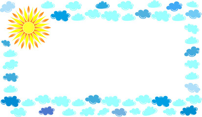 beautiful frame with bright sun and clouds, on a white background