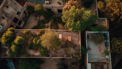 Skyscrapers and trees, city and nature collide generated by AI