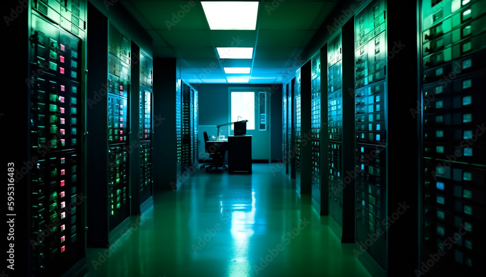 Aufkleber futuristic mainframe secures global communications in network generated by ai
