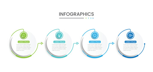 Vector infographic thin line design with marketing icons. Business concept with 4 options, steps or processes.
