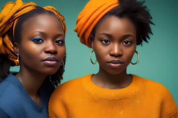 two women with dreadlocks and orange turbans - Generative AI