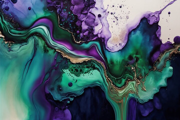 Marble ink abstract art from exquisite original painting for abstract background. It was painted on high-quality paper texture to create a smooth marble background pattern of ombre alcohol ink AI