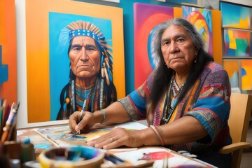 an indian woman painting in her studio - Generative AI