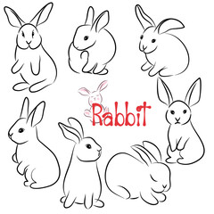 Hand-drawn outline sketch of a cute and friendly rabbit, with simple and minimalist style