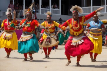 Fototapeta na wymiar a group of people in colorful costumes dancing - Generative AI