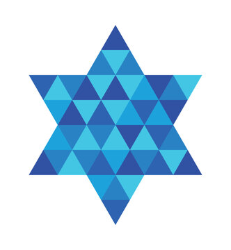 Star of David with a triangle mosaic pattern on white background. Vector illustration.