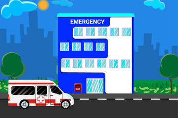 Obraz na płótnie Canvas Ambulance near the hospital. Vector graphics.