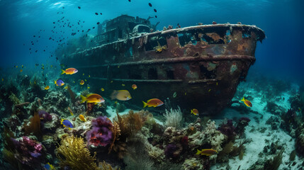Naklejka premium Beautiful Shipwreck Underwater