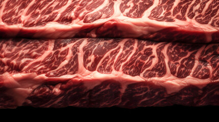 Japanese Wagyu A5 beef with high-marbled Background texture. Kobe wagyu beef premium product. Premium Rare Slices Wagyu A5 beef served fresh. Generative AI, illustration