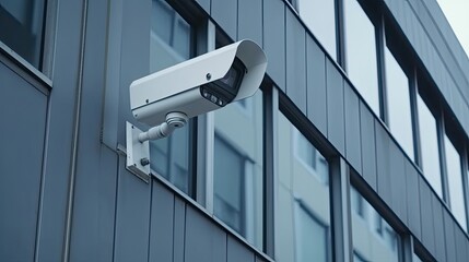 Security camera on the wall of a modern building created using generative AI tools