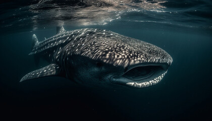 Majestic whale shark glides through tropical sea generated by AI