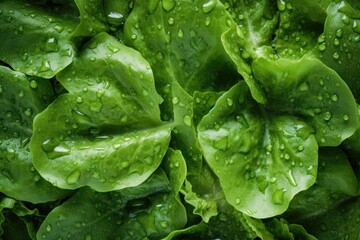 Fresh green salad seamless background, adorned with glistening droplets of water. AI generated