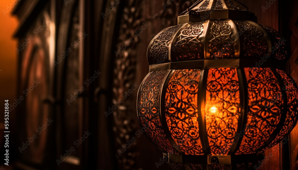 Poster glowing lanterns illuminate ancient architecture at night generated by ai