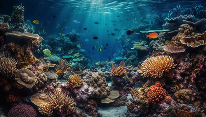Fototapeta na wymiar Underwater reef teeming with ful sea life generated by AI