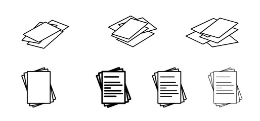 Writing paper. Cartoon empty A4 or A3 copy paper, stacked paper. Flat paper stack. Document, paperwork. Stationery stacked papers icon. Pile papers, file, web icon. Printouts, hardcopy documents. - obrazy, fototapety, plakaty