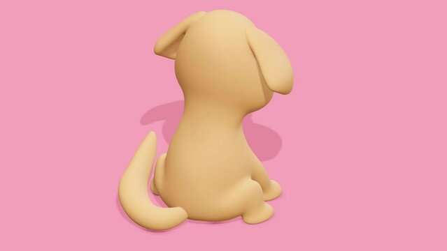 Cute dog golden retriever sitting on pink background. Abstract loop animation