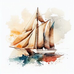 Sailing boat in watercolor style by Generative AI