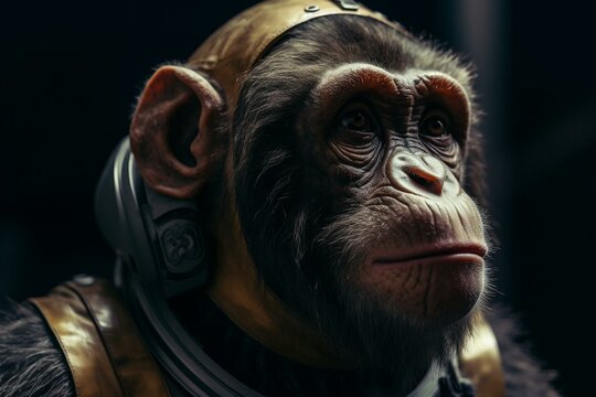A picture of a monkey wearing a space suit. Generative AI