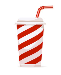 Paper cup for drinks with lid and red straw. Cola water soda juice beverages pack for fast food. isolated. PNG