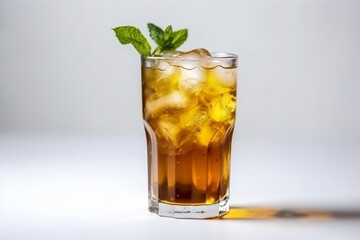 A glass of ice tea with mint leaves