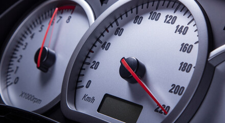 MModern car's dashboard. High speed concept - Car speedometer. close-up.