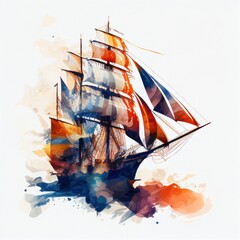 Antique sailing ship in watercolor style by Generative AI