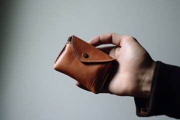 A hand holding a small wallet - obrazy, fototapety, plakaty