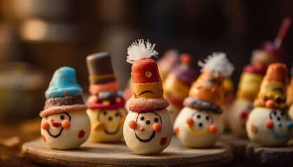 Obraz premium Homemade snowman decoration, winter celebration, sweet dessert generated by AI