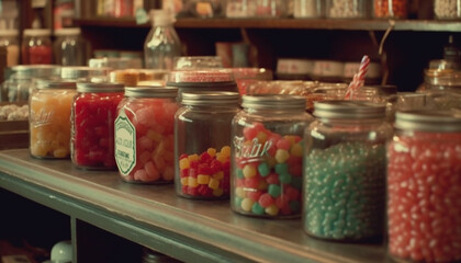 Fototapeta na wymiar Abundance of sweet food in jars on shelf generated by AI