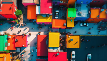 Busy city life, crowded streets, vibrant colors generated by AI