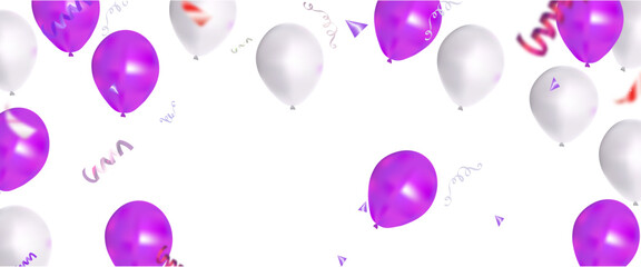 Celebrate with purple and white balloons with gold confetti for festive decorations vector illustration.