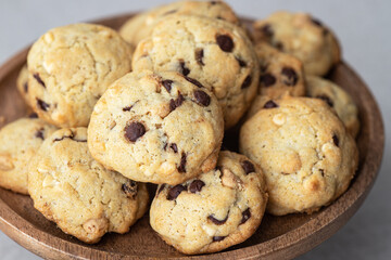 Plate with tasty chocolate chip cookies