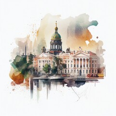 Saint-Petersburg in watercolor style by Generative AI - obrazy, fototapety, plakaty
