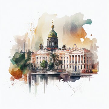 Saint-Petersburg in watercolor style by Generative AI