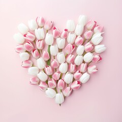Obraz premium Beautiful tulips forming a heart created using generative AI tools