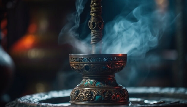 Burning incense, smoking hookah ancient traditions continue generated by AI