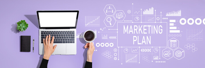 Marketing plan theme with person using a laptop computer