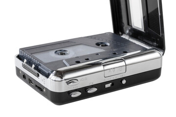 Portable tape player with headphones and cassette tape, gadgets for The 80-90's, cut out