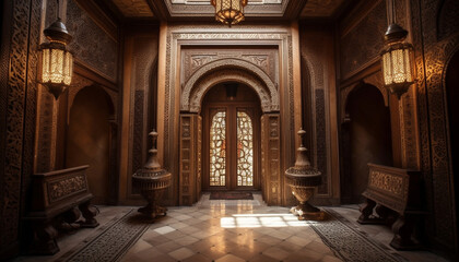 Fototapeta na wymiar Ornate altar entrance, ancient elegance indoors generated by AI